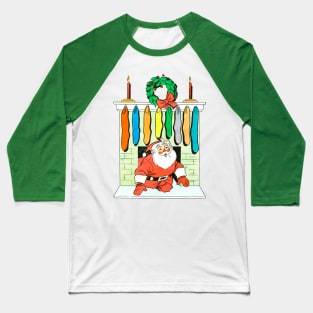 Santa Claus enters through the chimney and finds many socks. Retro Vintage Comic Cartoons Baseball T-Shirt